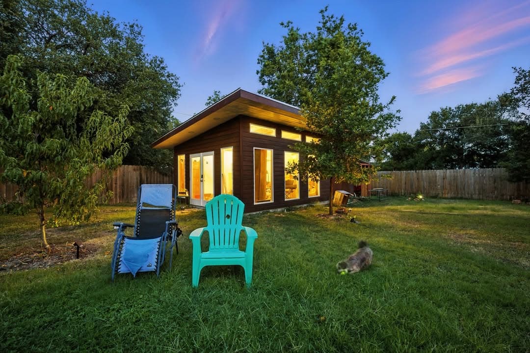 Contemporary home exterior at twilight